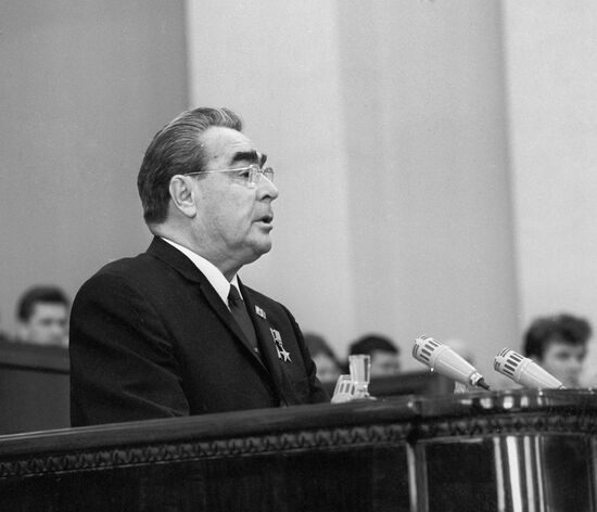 Leonid Brezhnev attends students meeting