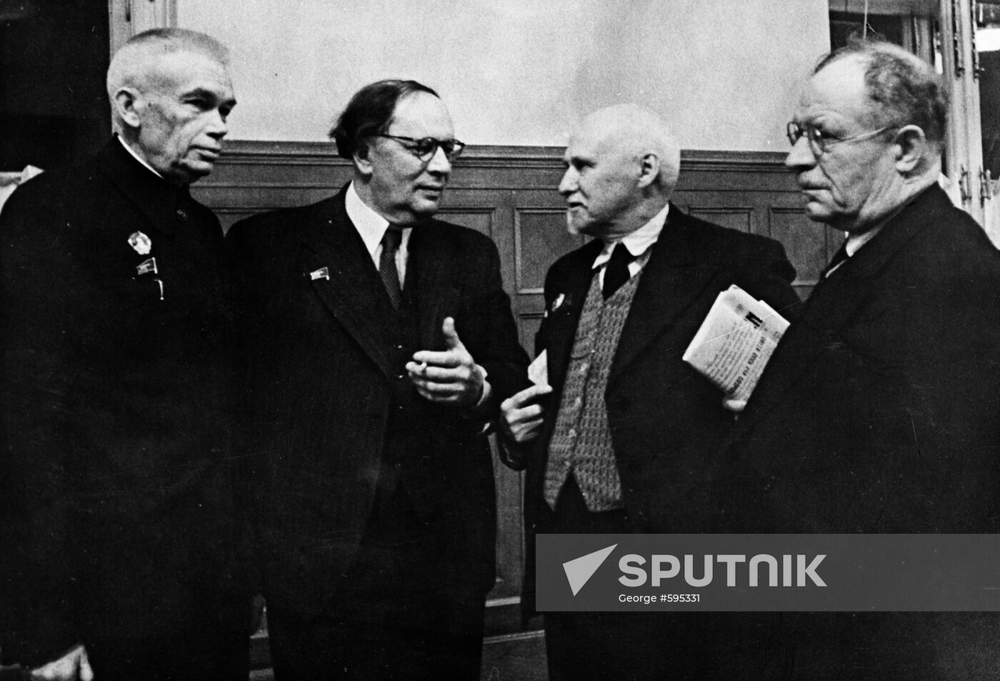 Academicians Nikolai Burdenko, Vladimir Komarov, Alexander Bogomolets, and writer Alexei Tolstoi