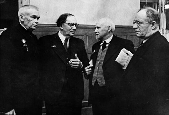 Academicians Nikolai Burdenko, Vladimir Komarov, Alexander Bogomolets, and writer Alexei Tolstoi