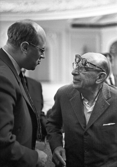 Composer Igor Stravinsky and cellist Mstislav Rostropovich