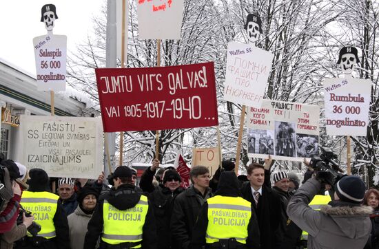 Anti-Nazi rally near Freedom Monument in central Riga