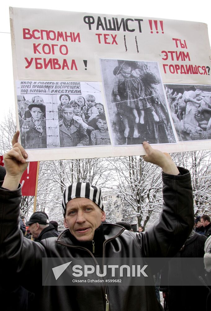 Anti-Nazi rally near Freedom Monument in central Riga