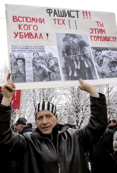 Anti-Nazi rally near Freedom Monument in central Riga