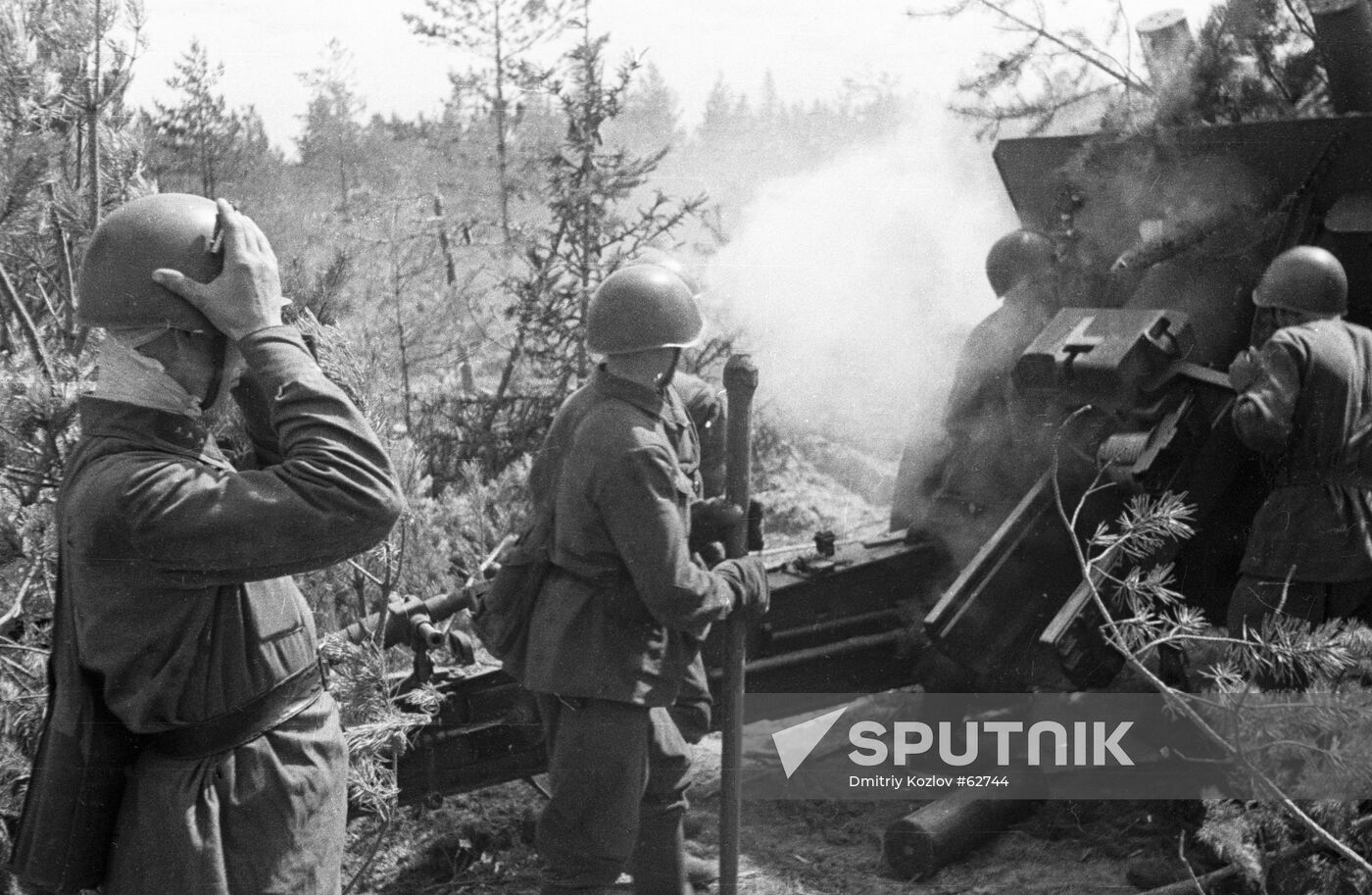 WWII ARTILLERYMEN GUN BATTLE FOREST