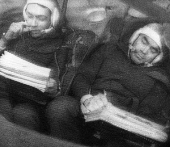 Vitaly Sevastyanov and Andriyan Nikolayev aboard Soyuz-9 spacecraft