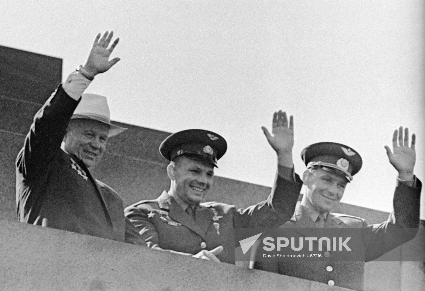 Titov, Gagarin and Khrushchev at the demonstration