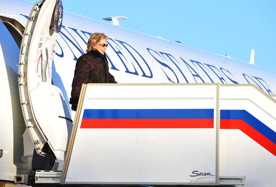 U.S. Secretary of State Hillary Clinton arrives in Moscow