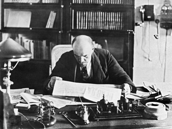 Vladimir Lenin in his office in Kremlin
