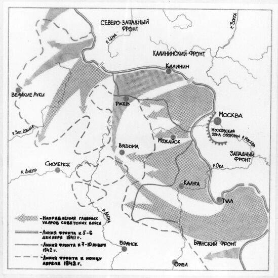 Map showing defeat of Nazi forces near Moscow