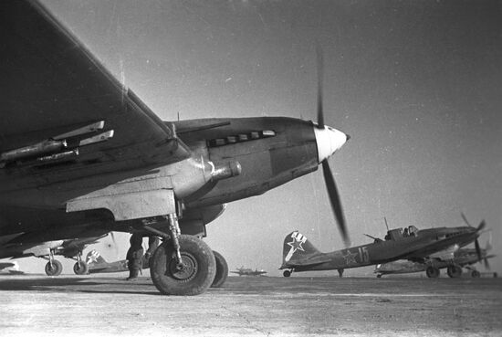 Ground-attack aircraft before taking off on a combat mission