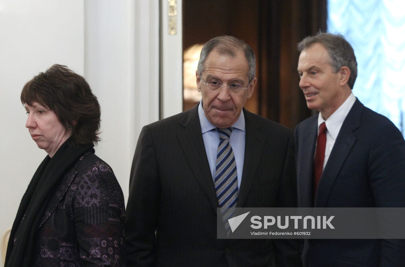 Catherine Ashton, Sergei Lavrov and Tony Blair