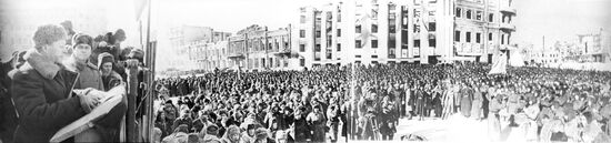 Alexander Rodimtsev speaking at rally of Red Army soldiers