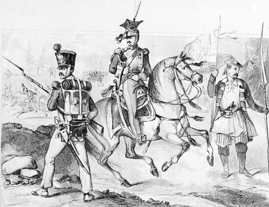 "Polish Guards' Costumes of 1830" engraving. Reproduction