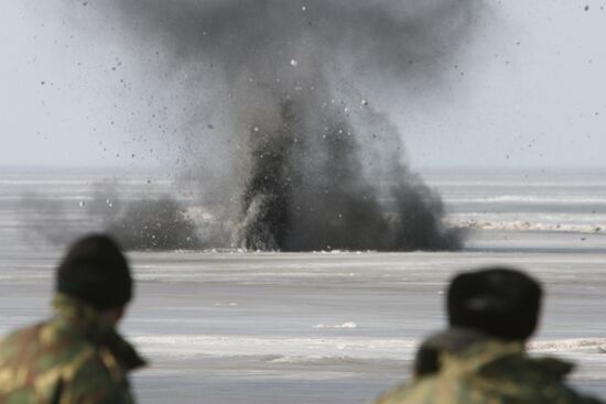 EMERCOM employees detonate ice explosions