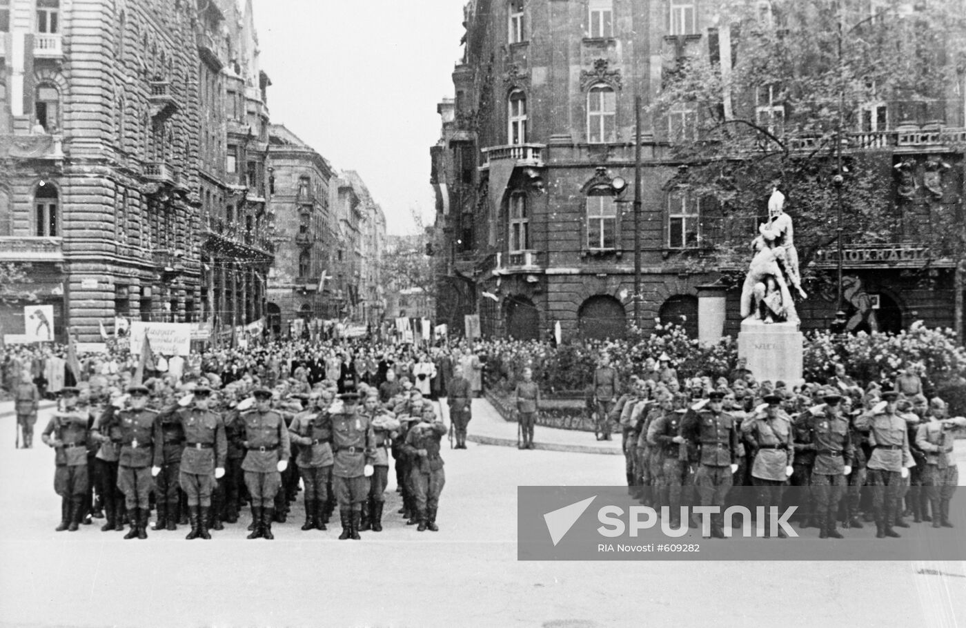 Parade of Soviet troops in liberated Budapest