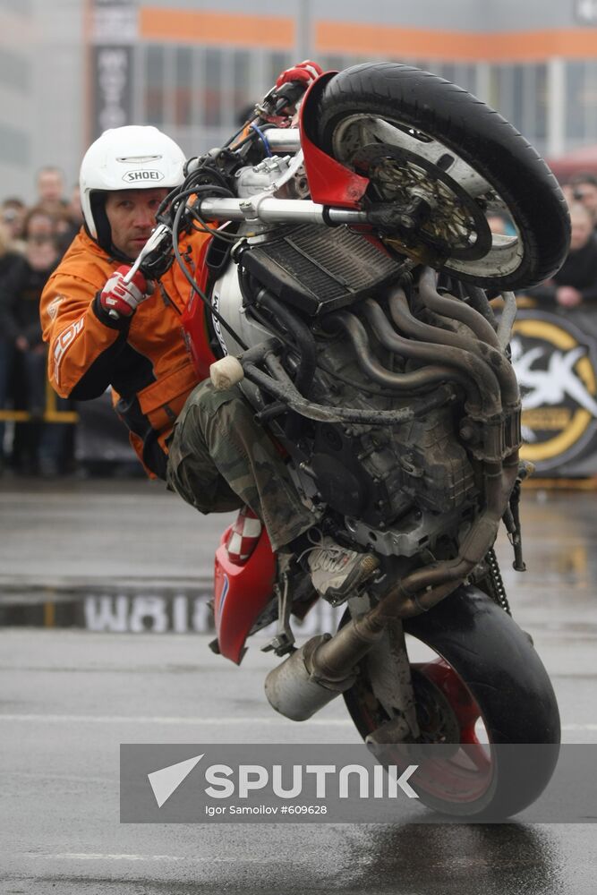 Bike riders compete at motorcycle stunt riding contest