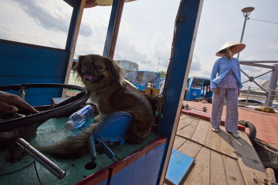 In deck cabin of boat