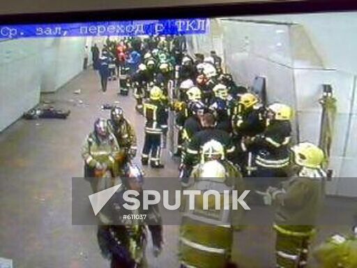 Rescuers working at the site of an explosion at Moscow's Lubyanka metro station. Location: Russia, Moscow. Explosion rocks Moscow's Lubyanka metro station