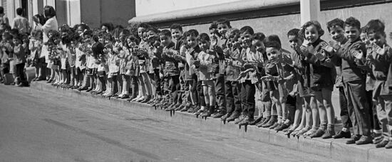 Children in Algeria welcoming Soviet cosmonauts