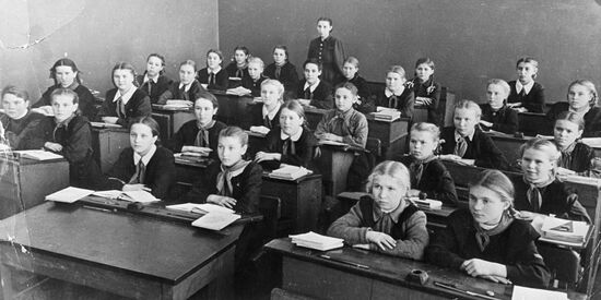 Valentina Tereshkova at a lesson at secondary school 32
