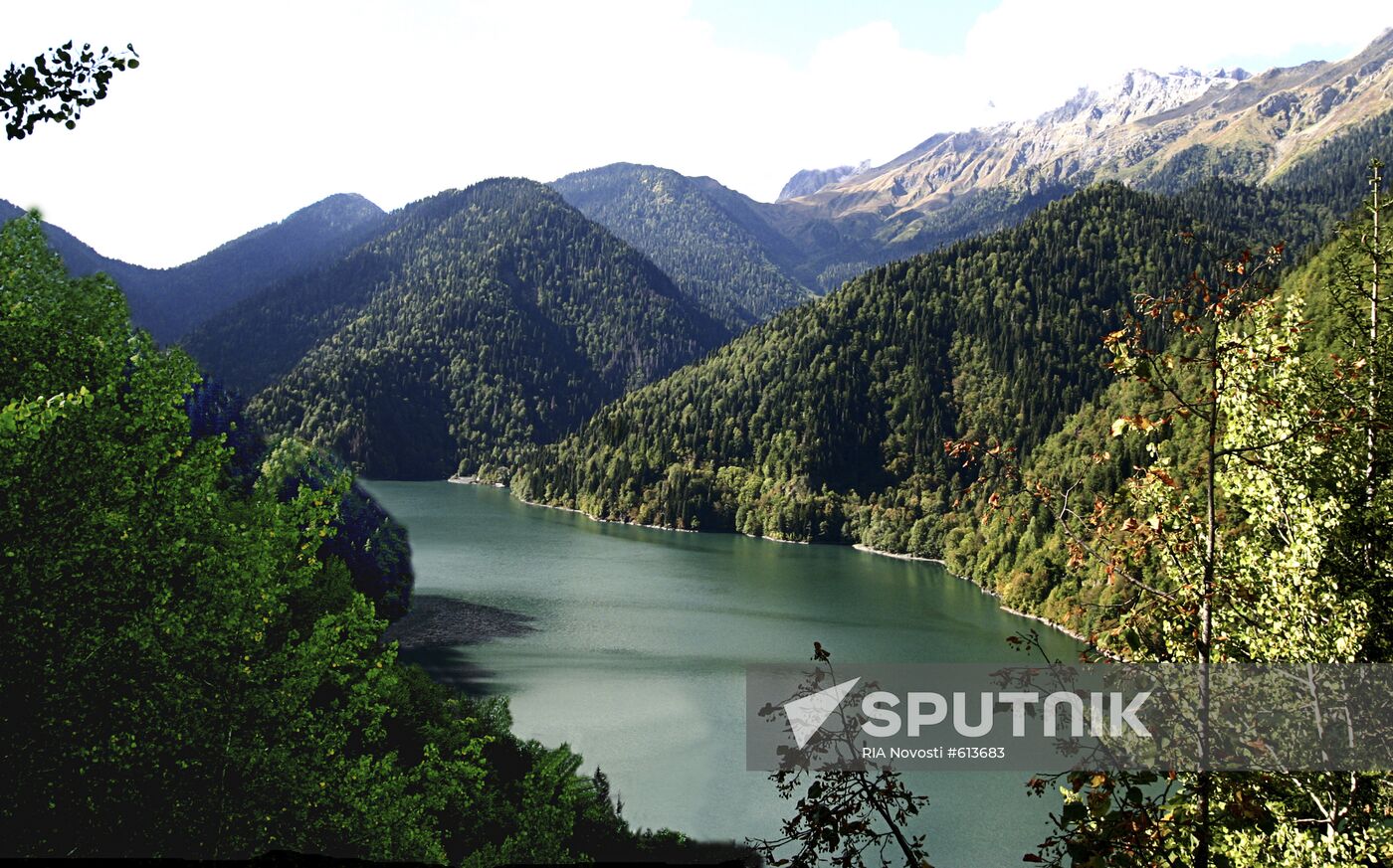 Lake Ritsa, high altitude lake in Western Caucasus