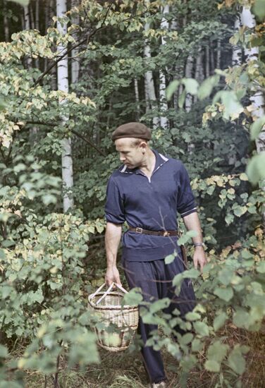 Alexei Leonov gathering mushrooms