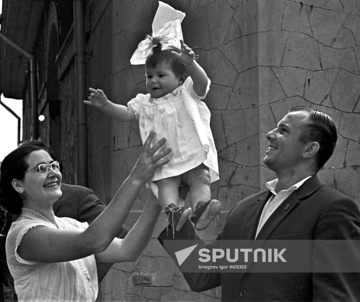 Yuri Gagarin with his wife Valentina and daughter Galina