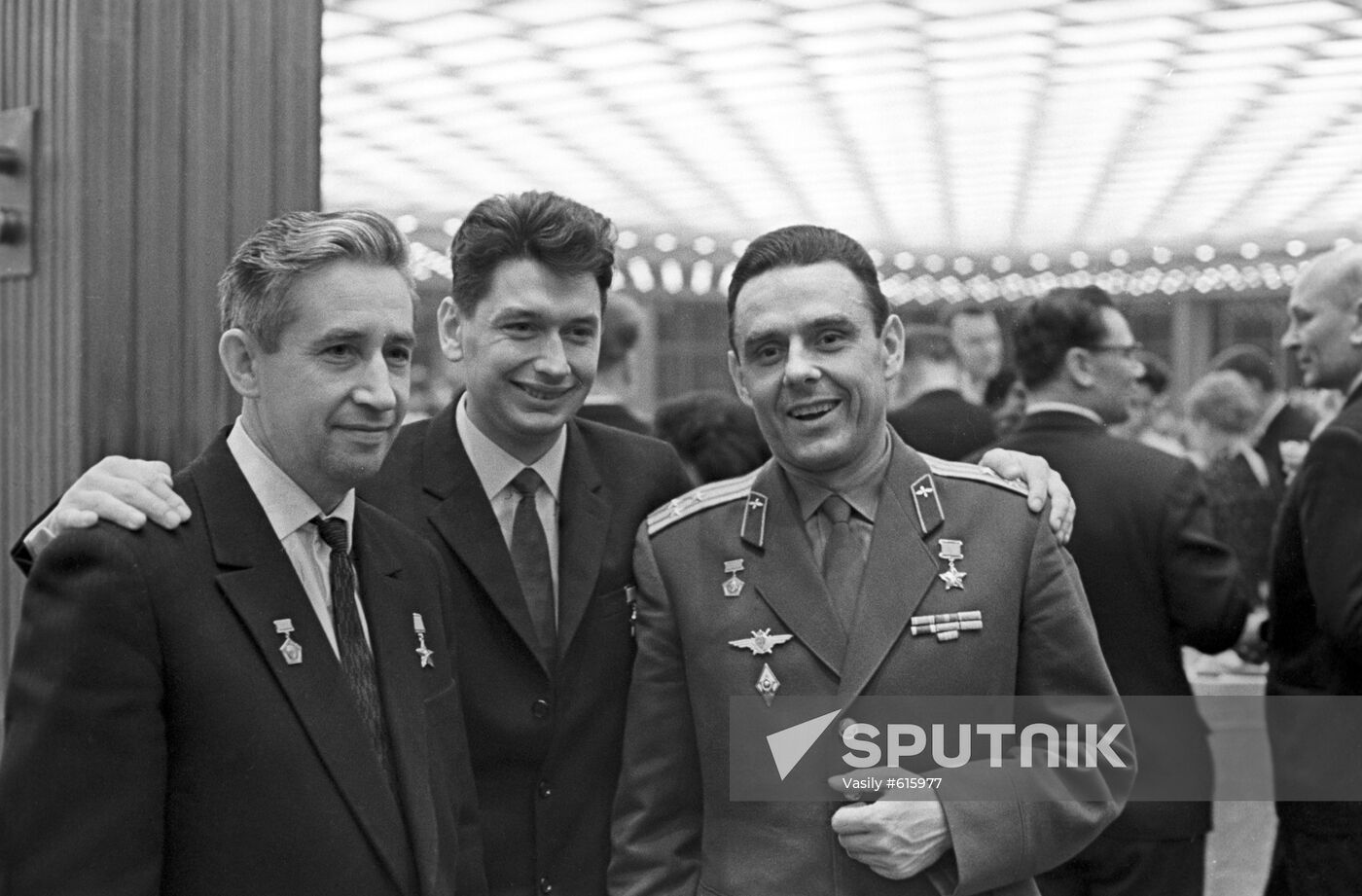 Soviet pilot-cosmonauts Konstantin Feoktistov, Boris Yegorov, and Vladimir Komarov