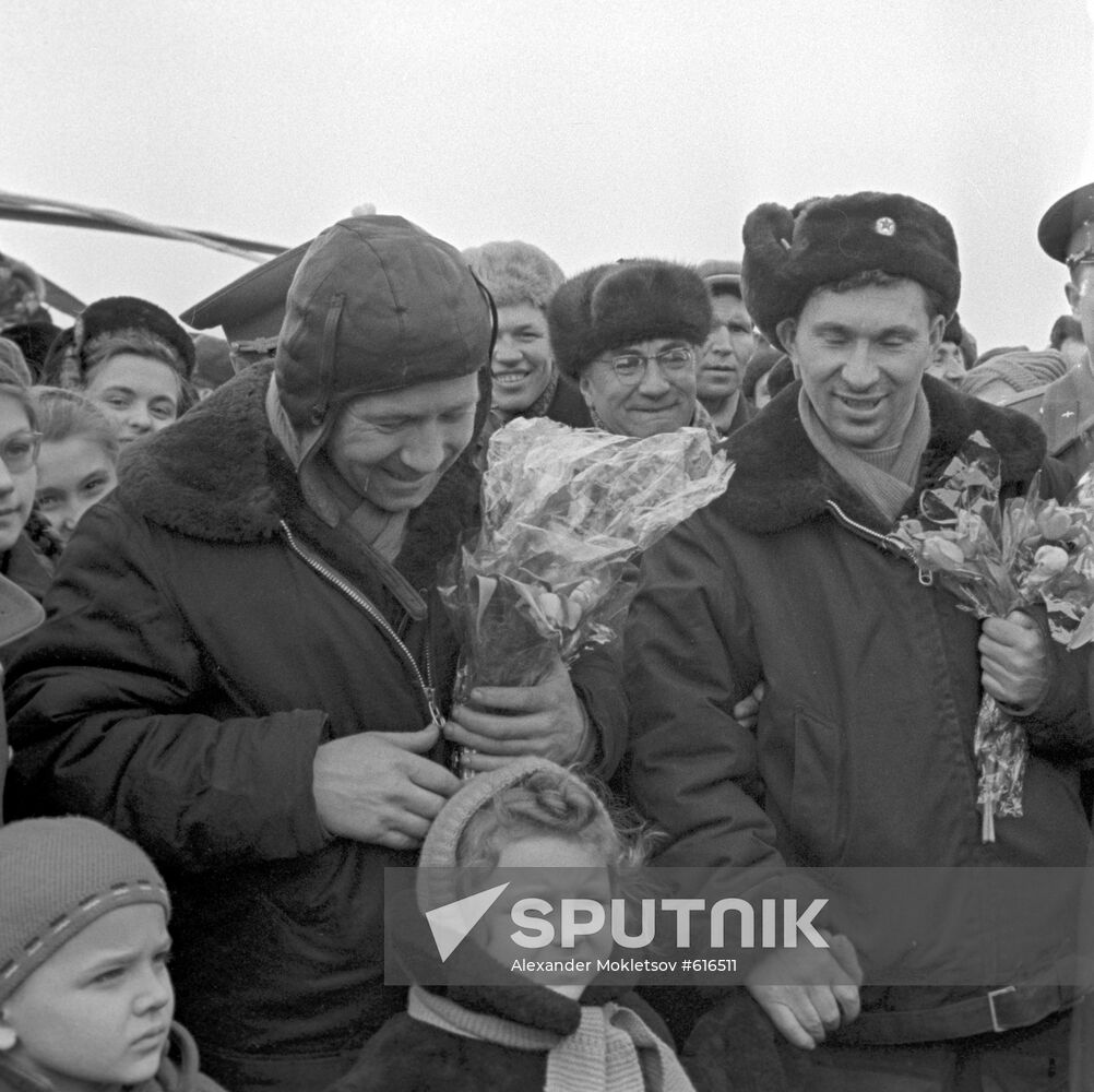 The USSR pilot-cosmonauts Alexey Leonov and Pavel Belyayev