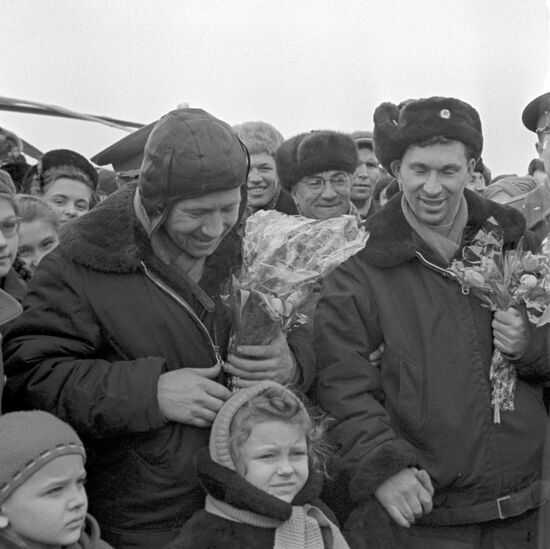 The USSR pilot-cosmonauts Alexey Leonov and Pavel Belyayev