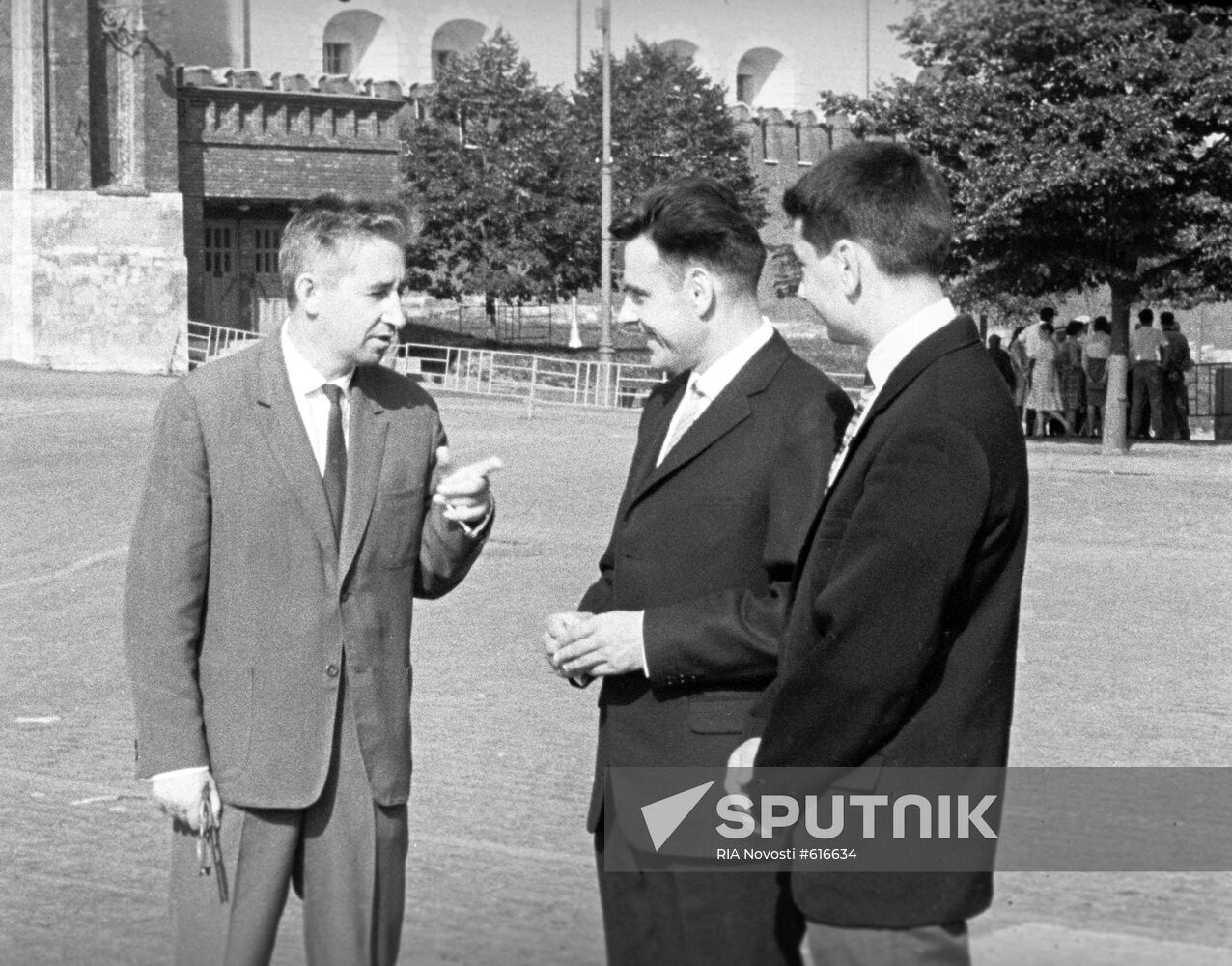 Pilot-cosmonauts of USSR Konstantin Feoktistov, Vladimir Komarov and Boris Yegorov