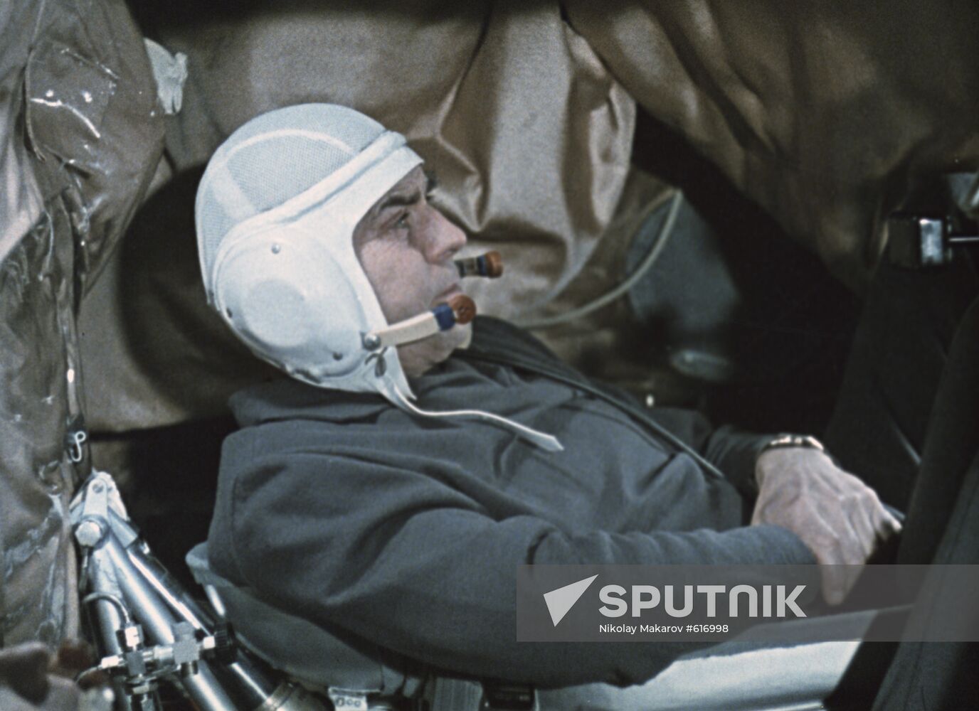 Cosmonaut Georgy Beregovoi in Soyuz-3 spacecraft