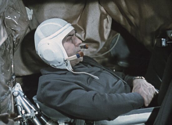 Cosmonaut Georgy Beregovoi in Soyuz-3 spacecraft