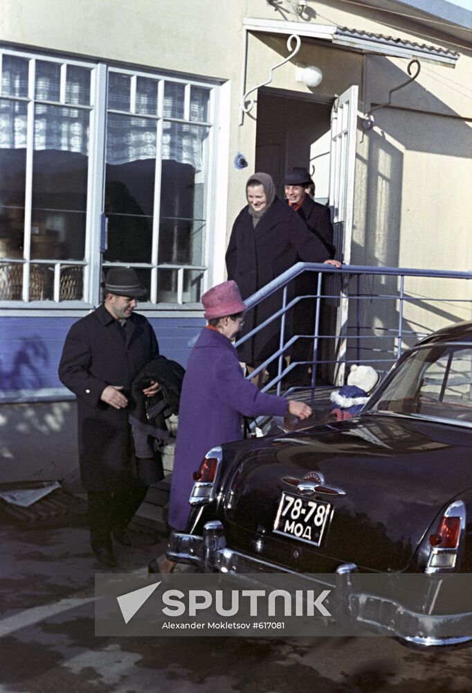 Yuri Gagarin with his family on the visit to his mother