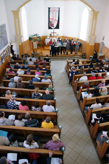 Easter service in St George Lutheran church in Samara