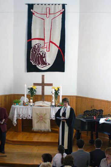 Easter service in St George Lutheran church in Samara