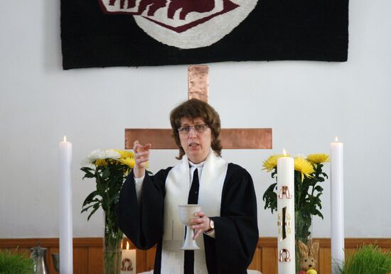 Easter service in St George Lutheran church in Samara
