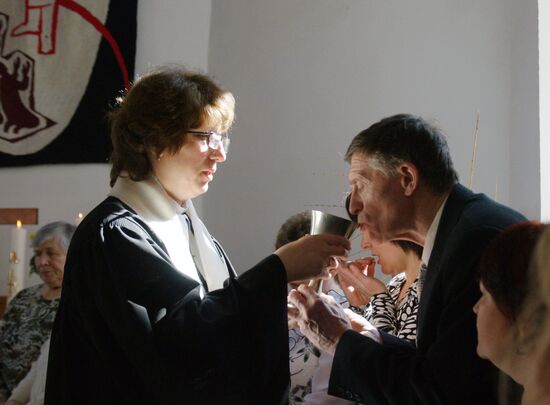 Easter service in St George Lutheran church in Samara