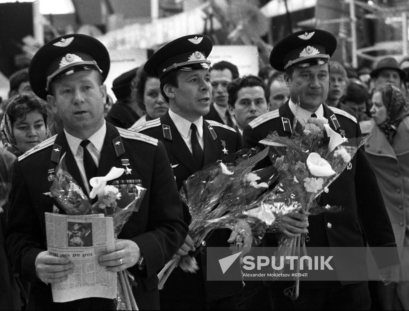 USSR Pilot-Cosmonauts Alexey Leonov, Yevgeny Khrunov and Anatoly Filipchenko