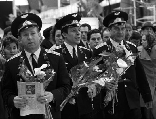 USSR Pilot-Cosmonauts Alexey Leonov, Yevgeny Khrunov and Anatoly Filipchenko