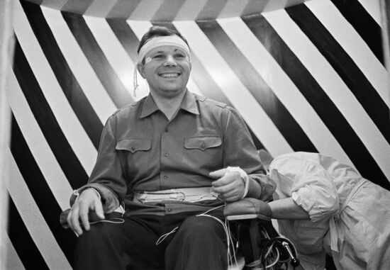 Soviet cosmonaut Yuri Gagarin is at the time of training.