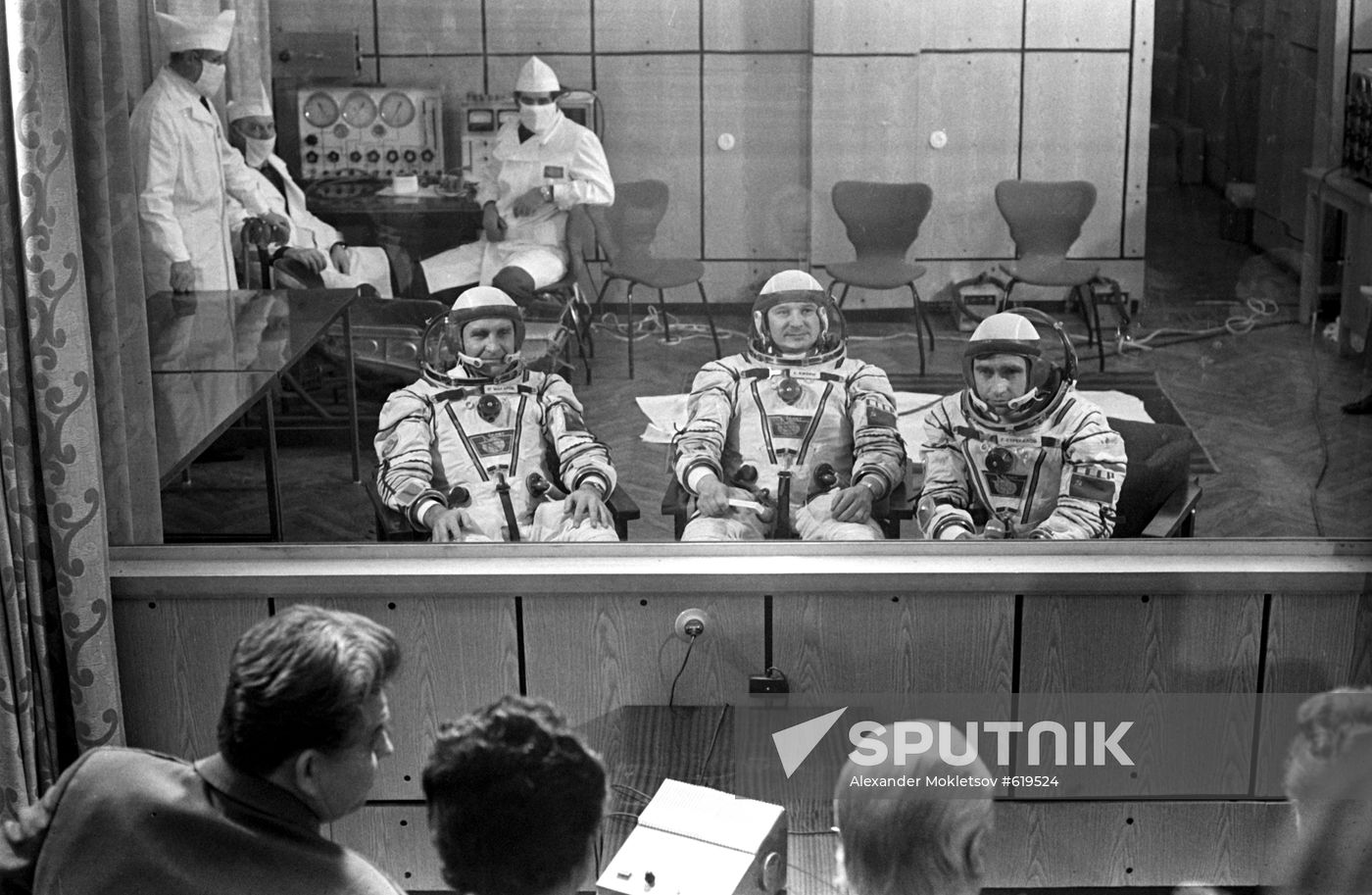 Leonid Kizim, Oleg Makarov and Gennadi Strekalov before blastoff