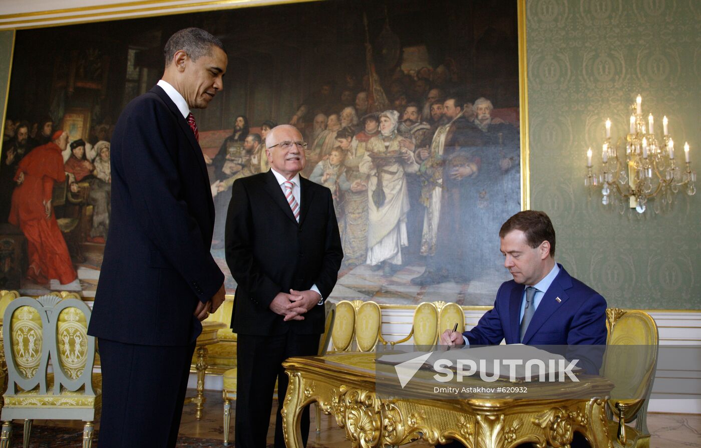Dmitry Medvedev in Czech President's residence