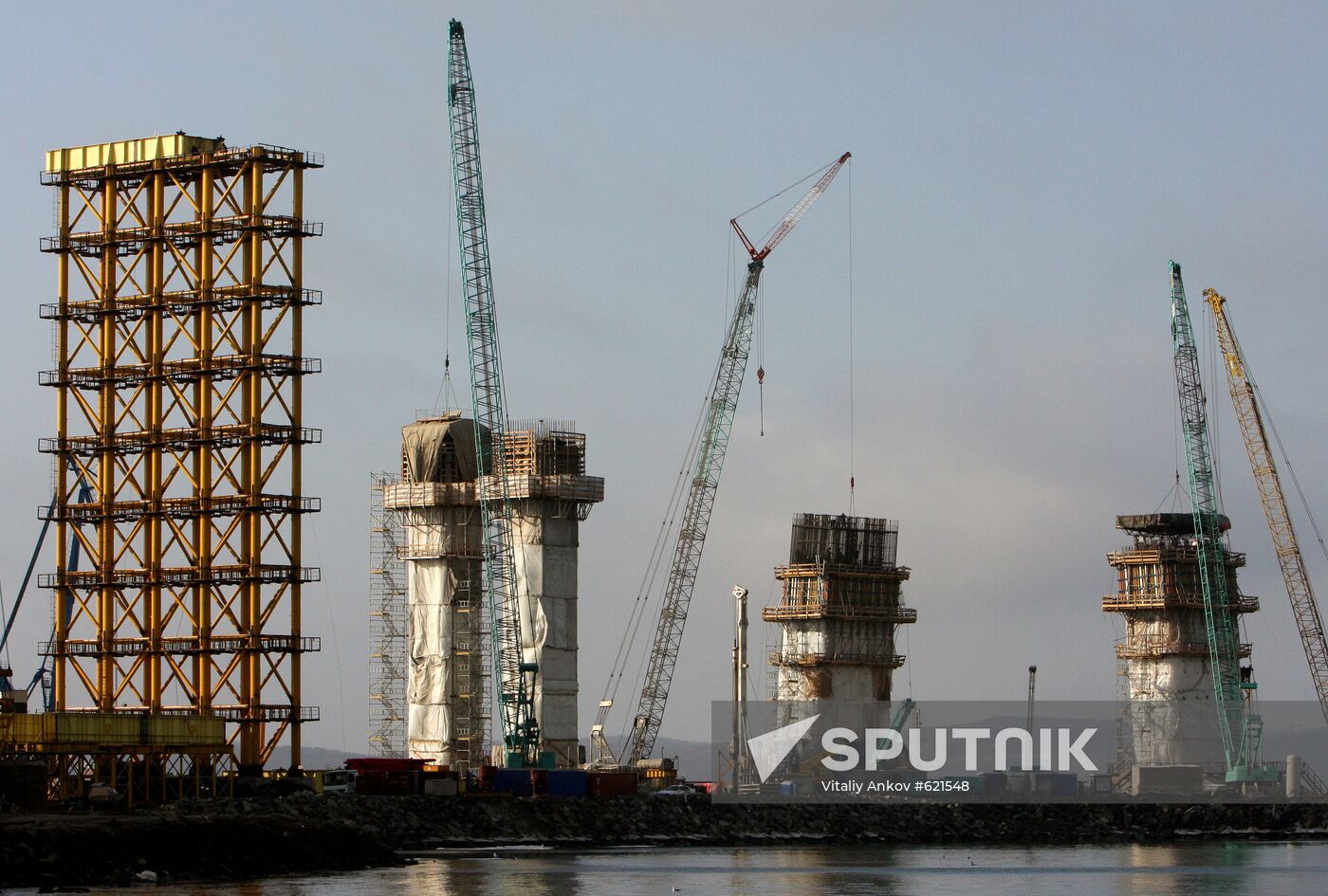 Construction of bridge to Russky Island in Vladivostok