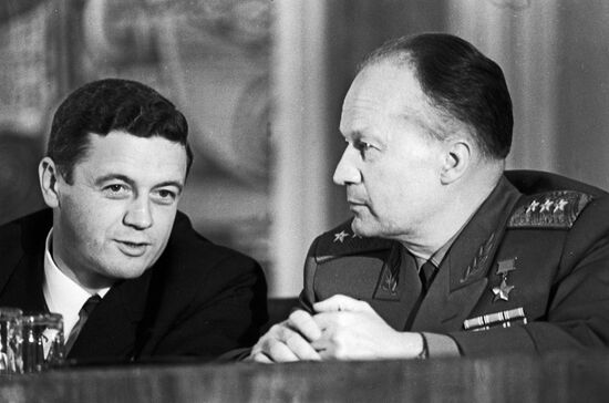 Cosmonaut Vladislav Volkov and pilot Nikolai Kamanin