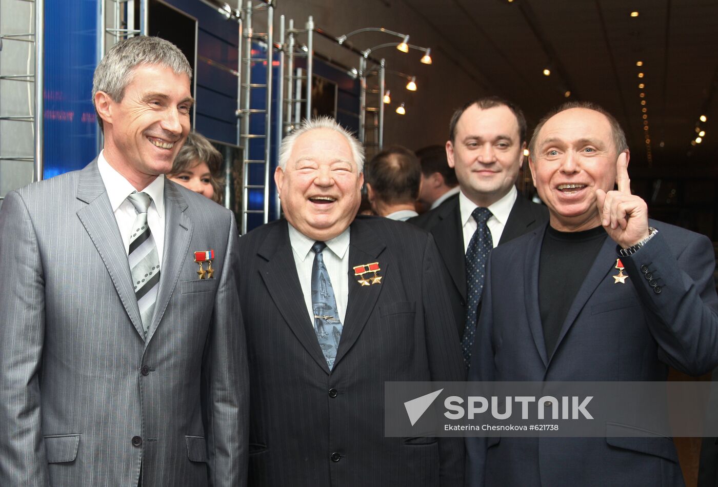 A. Volkov, G. Grechko, Yevgeny Shakhov and Sergei Krikalev
