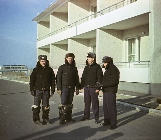 Pilot-Cosmonauts Y. Khrunov, A. Eliseev, V. Shatalov and B. Volynov