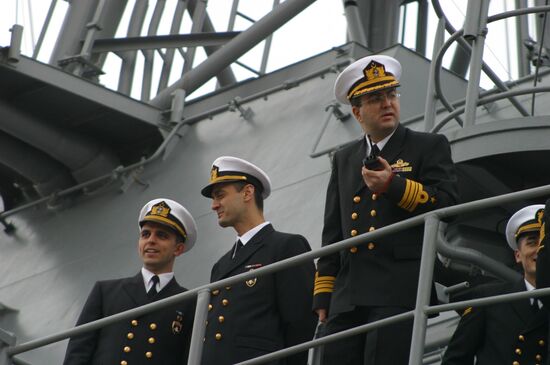 Sailors on board of Turkish frigate Barbaros at Sevastopol port