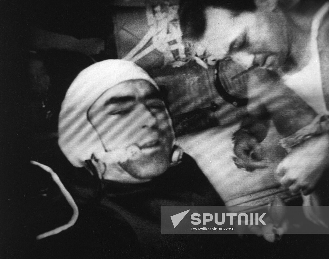 Cosmonauts Andriyan Nikolayev and Vitaly Sevastyanov aboard Soyuz 9 spaceship