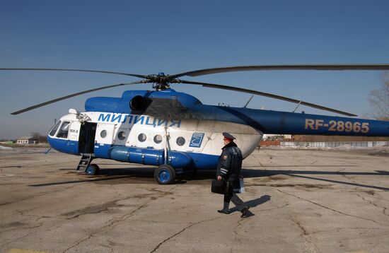 Police helicopter patrolling M-5 Ural federal highway